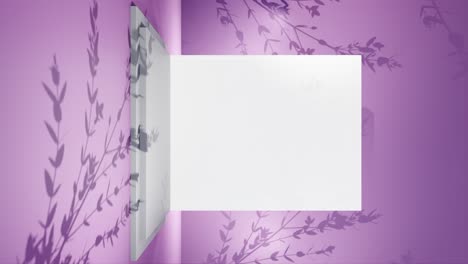 Weißes-Bildschirm-Bühnenmodell-Für-Werbekampagne-Mit-Violettem-Hintergrund,-Vertikal