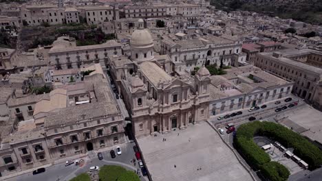 Aerial-close-up-orbit-18th-century-Noto-Cathedral,-Noto,-Sicily