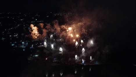 Group-of-exploding-firework-at-night-sky-of-Dominican-Republic