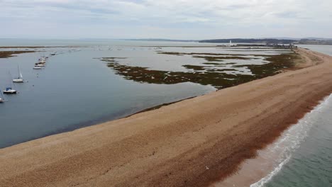 Aerial-View-Of-Beach-Coastline-Walkway-At-Hurst-Point-At-Milford-On-Sea