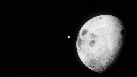 Langsam-Schwebende,-Rotierende-Ansicht-Der-Entfernung-Zwischen-Dem-Planeten-Erde-Und-Dem-Mond