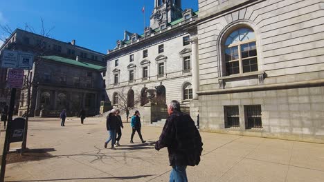 A-view-of-Portland,-Maine-city-hall-showing-the-bell-tower