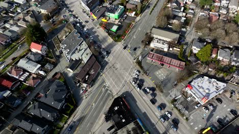 Aerial-View-Of-Traffic-In-Kingsway-Thoroughfare-In-Vancouver,-BC,-Canada