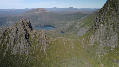 Parallax-drone-view-of-Cradle-mountain-during-daytime