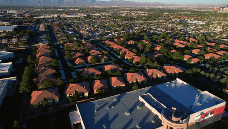 Aerial-View-of-Residential-Community-in-Spring-Valley-Suburbs-of-Las-Vegas-USA-on-Golden-Hour-Sunlight