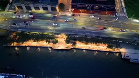 Busy-highway-alongside-scenic-waterfront-East-River-Esplanade