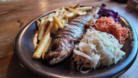 Trout-Close-Up-On-Brown-Plate.-Full-Lunch