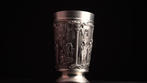 Close-Up,-Vintage-Pewter-Glass-Cup-With-Medieval-Details