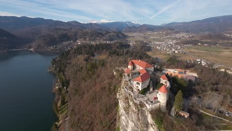 Aerial-view-of-Bled-castle-during-afternoon