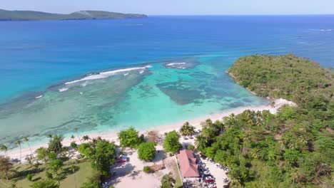 Amazing-Playita-beach-in-Las-Galeras-on-the-Samaná,-Dominican-Republic_drone-shot