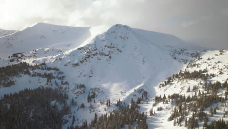 Avalanche-terrain-Berthoud-Pass-Winter-Park-scenic-landscape-view-aerial-drone-backcountry-ski-snowboard-Berthod-Jones-afternoon-Colorado-Rocky-Mountains-peaks-forest-upward-motion