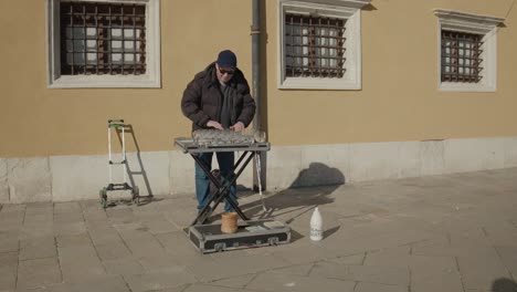 El-Arpista-De-Cristal-Veneciano-Toca-Música-Callejera.