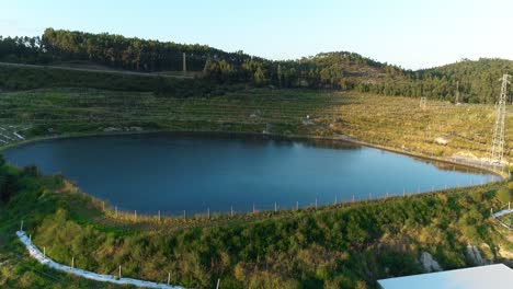 Aerial-View-of-Artificial-Lake-in-Large-Kiwi-Plantation