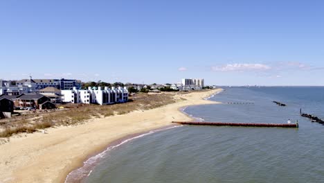 Drone-flying-west-over-the-beach-in-Oceanview-in-Norfolk-Virginia-towards-Hampton