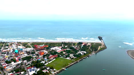 Drone-shot-of-mexican-coast-line-in-tecolutla-veracruz