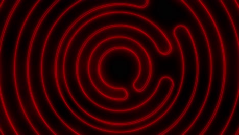 Red-Abstract-animated-background-with-rotating-flickering-neon-crimson-colored-labyrinth-and-concentric-geometric-shapes