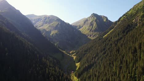 Luz-Del-Sol-Bañando-La-Valea-Rea-En-Las-Montañas-Fagaras,-Exuberante-Vegetación,-Mañana-Tranquila