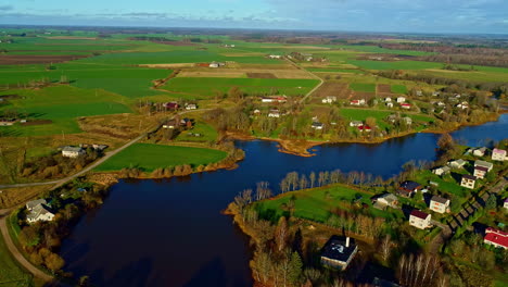 Holiday-homes-lodges-cabins-by-the-lake-aerial-view-rural-landscape