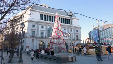 Establishing-view-shot-of-Teatro-Real-,-Spain's-foremost-institution-for-the-performing-and-musical-arts,-located-at-a-busy-Plaza-Isabel-II-in-Madrid