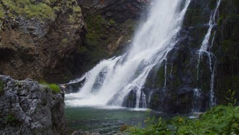 Wonderful-waterfall-in-Austrian-forest,-Gollinger,-handheld-wide-shot,-day