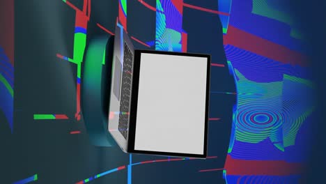 Moderner-Laptop-Mit-Leerem-Weißen-Bildschirm,-Produktpräsentation,-Sonderpreis,-Rabatt,-3D-Rendering-Animation,-Vertikales-Hightech-Konzept