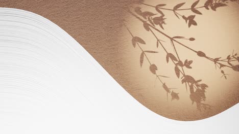 Grafik-Kunst-Animation-Eines-Geteilten-Bildschirms-Mit-Leerem-Weißen-Raum-Und-Einer-Blumenpflanze,-Die-Sich-In-Einer-Sanften-Sommerbrise-Auf-Einem-Tropfenförmigen-Goldenen-Hintergrund-Bewegt