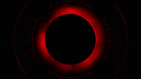 Eclipse-Solar-Rojo-Total-Escaneado-Por-La-Pantalla-De-Radar-HUD-De-La-Nave-Espacial