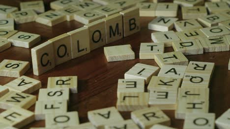 Word-COLOMBIA-is-made-using-wooden-Scrabble-letter-tiles-on-table