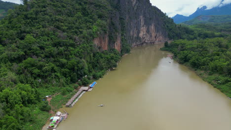 Wide-Expanse-Of-Mekong-River-In-Luang-Prabang-Laos-Drone-Track-Back