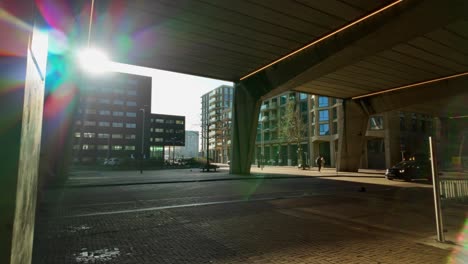 Amsterdam-Noord-Kiss-and-Ride-Noordplein-overpass-beautifully-lit-by-morning-sun