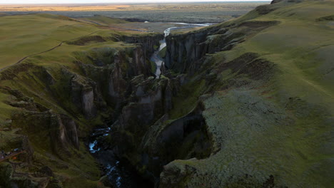 Fjadra-River-Flowing-Through-Fjadrargljufur-Canyon-In-South-Iceland-At-Sunset