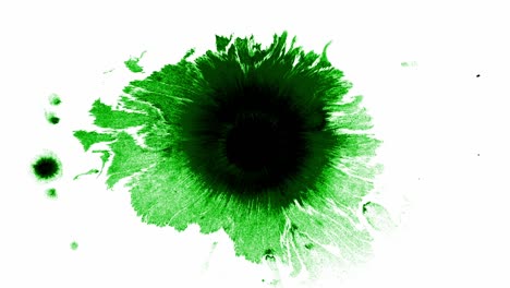 Spritzer-Und-Flecken-Grüner-Tinte-Verbreiten-Sich-Auf-Weißem-Hintergrund