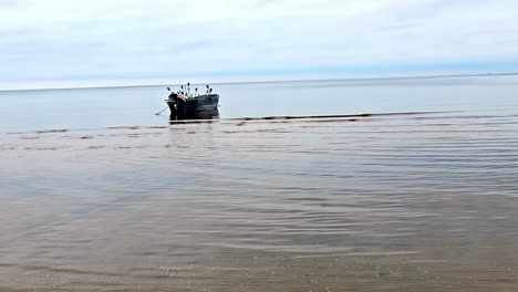 A-fisherman-boat-is-floating-in-the-ocean-without-people-on-it