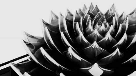 Hypnotische-Animation-Einer-Lotusblume-Mit-Unendlich-Vielen-Blütenblättern-In-Schwarzweiß,-Schleife