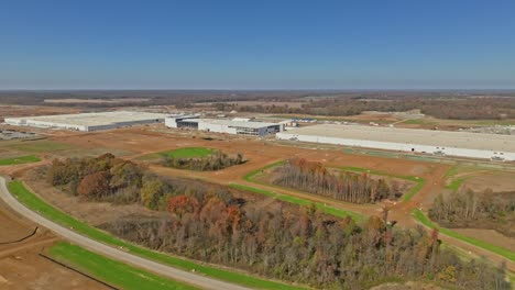 Aerial-close-pan-of-Ford's-BlueOval-City-in-Stanton,-Tennessee,-showing-the-facilities'-massive-scale