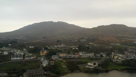 Aerial-ascending-shot-and-tilting-down-of-Roundstone-Connemara-village