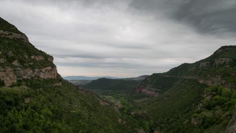 Timelapse-of-cloudy-storm-day-in-Sant-Miquel-de-Fai,-Barcelona,-Catalunya,-Spain