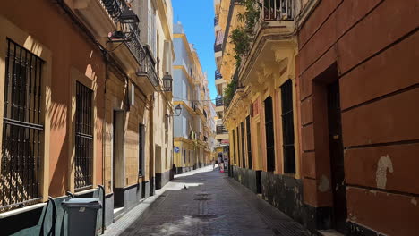 Walking-on-Street-in-Cadiz,-Spain