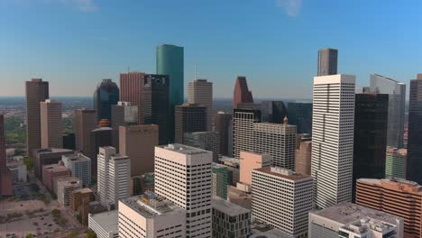 High-angle-aerial-of-the-downtown-Houston,-Texas-area