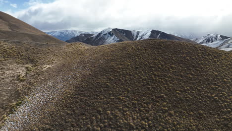 Montañas-Cubiertas-De-Nieve-En-Lindis-Pass-En-La-Isla-Sur-De-Nueva-Zelanda