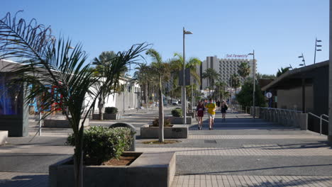 Tourists-and-taxis-in-las-americas-Tenerife-with-the-Sol-Tenerife-hotel-in-the-distance
