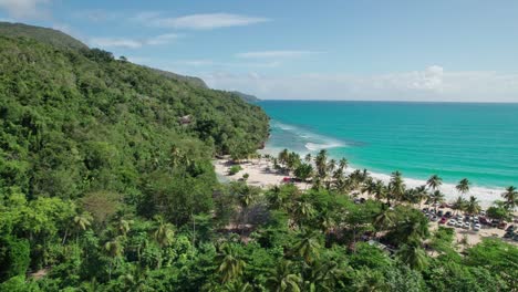 Panoramic-view-of-Rincon-beach-on-sunny-day,-Caribbean