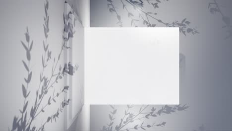 Weißes-Posterboard-Modell-Auf-Grauem-Hintergrund-Mit-Schatten-Von-Baumzweigen,-Vertikal