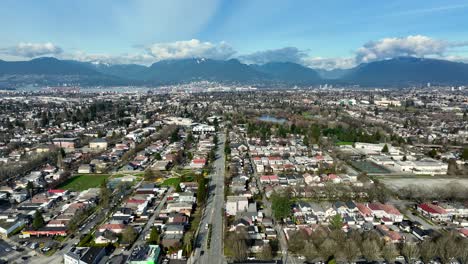 Comunidad-En-Victoria-Dr-Y-Kingsway-Area,-Vancouver,-Canadá---Panorámica-Aérea