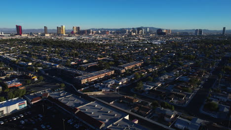 Las-Vegas-NV-USA,-Revealing-Drone-Shot-of-Cityscape-Skyline-at-Sunset