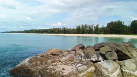 Natai-Elephant-Rock-Beach,-Bor-Dan-Beach,-Rock-Formations-Coral-Reef-with-Clear-Blue-Turquoise-Water,-Living-Space-for-Endangered-Species