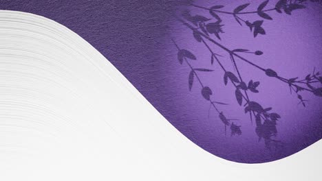 graphics-art-animation-of-split-screen-with-empty-white-space-and-flower-plant-moving-by-gentle-summer-breeze-on-purple-background-drop-shape