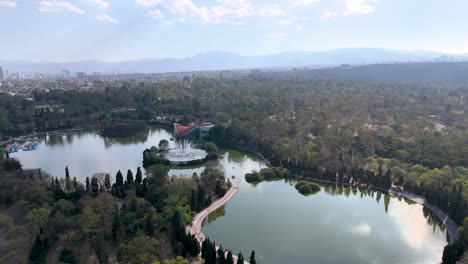 Drone-shot-of-take-off-in-Chapultepec-park-in-mexico-city