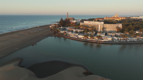 Morning-Wonders-Over-Maspalomas:-Aerial-View-of-Gran-Canaria's-Dunes-and-Lighthouse