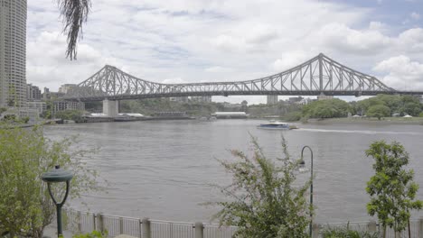 Slow-Motion-Cityscape:-Brisbane-Story-Bridge-and-River-Cat-Ferry